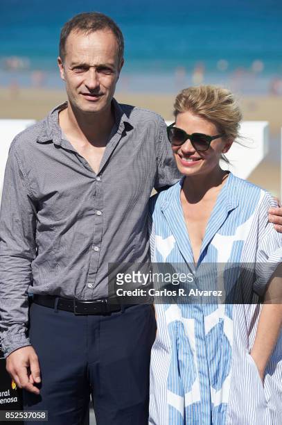 Actor Emmanuel Bourdieu and actress Melanie Thierry attend 'La Douleur/ Memoir Of Pain' photocall during 65th San Sebastian Film Festival on...