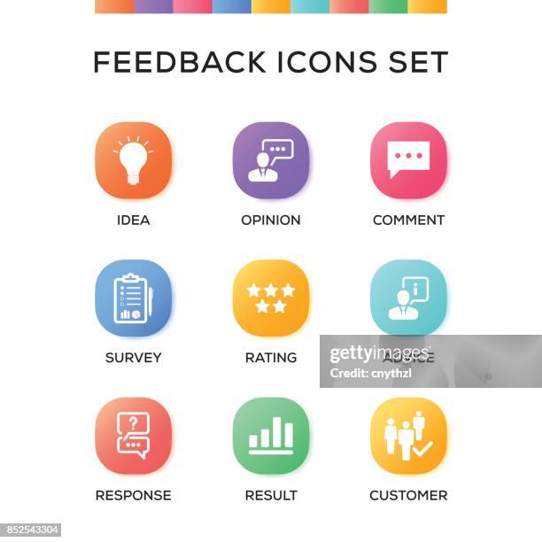 feedback icons set on gradient background - client appreciation stock illustrations