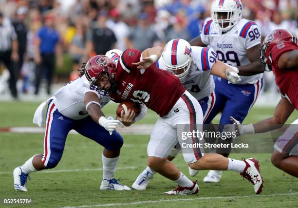 Jake Bentley of the South Carolina Gamecocks runs with the ball against the Louisiana Tech Bulldogs during their game at Williams-Brice Stadium on...