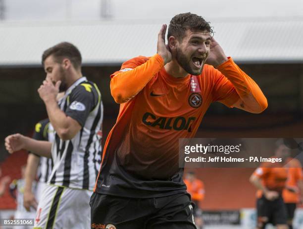 Dundee United's Nadir Ciftci celebrates his second goal during the Scottish Premier League match at Tannadice Park, Dundee.