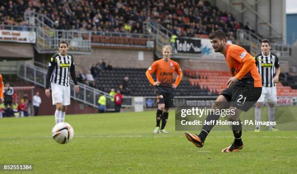 Dundee United's Nadir Ciftci scores from the penalty spot during the Scottish Premier League match at Tannadice Park, Dundee.