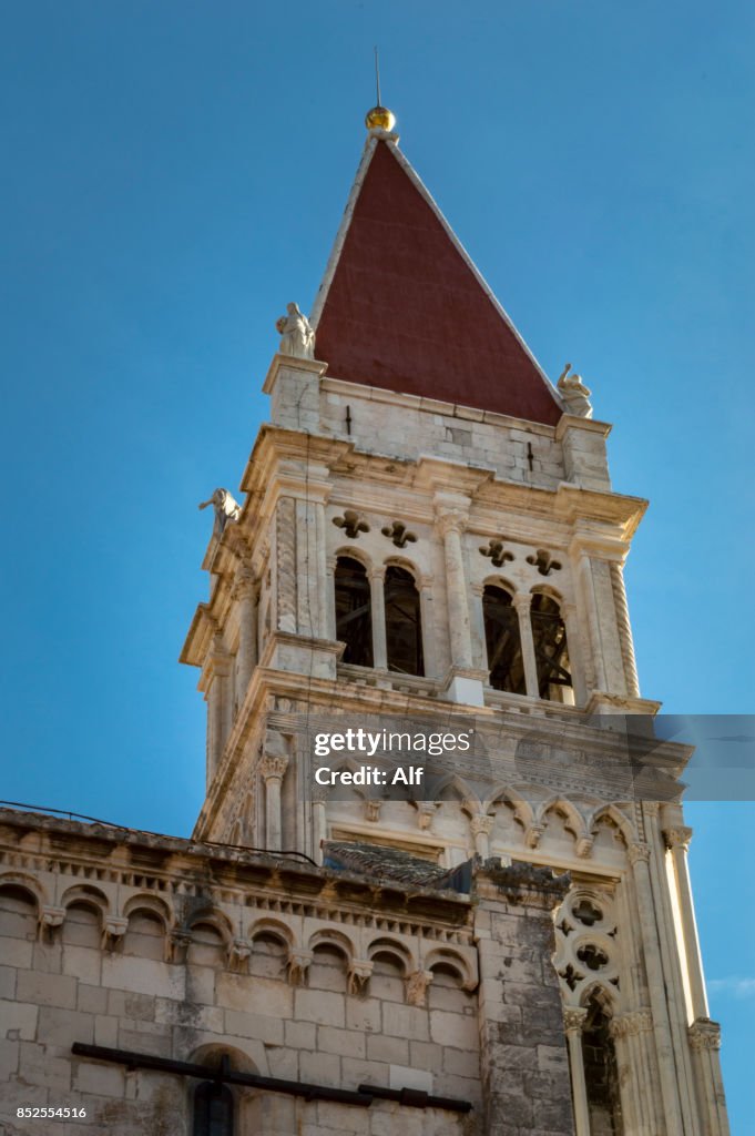 Bell tower of the Saint Lawrence Cathedral in Trogir (tower detail) , Croatia