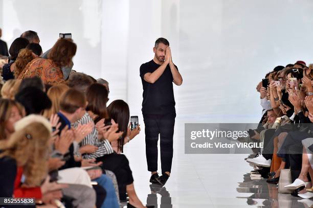 Fashion designer Roberto Cavalli walks the runway at the Roberto Cavalli Ready to Wear Spring/Summer 2018 fashion show during Milan Fashion Week...