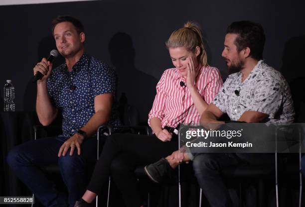 Patrick J. Adams, Rachael Taylor and Mike Piscitelli speak at the Tribeca TV Festival screening of Pillow Talk at Cinepolis Chelsea on September 23,...