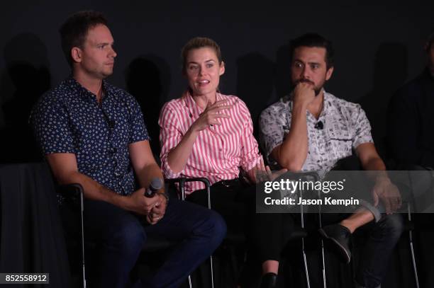 Patrick J. Adams, Rachael Taylor and Mike Piscitelli speak at the Tribeca TV Festival screening of Pillow Talk at Cinepolis Chelsea on September 23,...