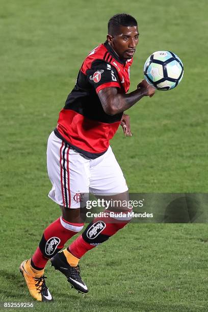 Rodinei of Flamengo controls the ball during a match between Flamengo and Avai as part of Brasileirao Series A 2017 at Ilha do Urubu Stadium on...