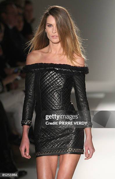 Model presents a creation by French designer Christophe Decarnin for Balmain during the autumn/winter 2009 ready-to-wear collection show in Paris, on...