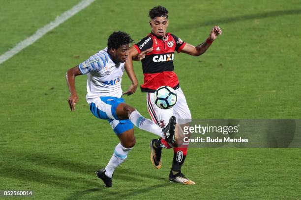 Lucas Paqueta of Flamengo struggles for the ball with Betao of Avai during a match between Flamengo and Avai as part of Brasileirao Series A 2017 at...