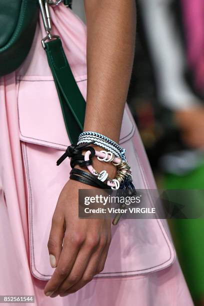 Model walks the runway at the Sportmax Ready to Wear Spring/Summer 2018 fashion show during Milan Fashion Week Spring/Summer 2018 on September 22,...