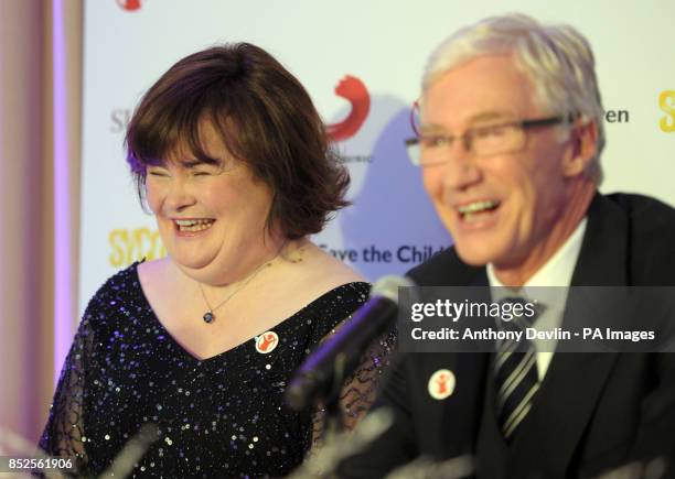 Susan Boyle with Paul O'Grady during a press conference to promote her forthcoming Christmas single 'O Come All Ye Faithful', a duet with Elvis...