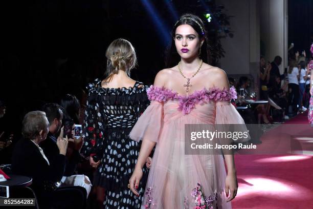 Amelia Hamlin walks the runway at the Dolce & Gabbana secret show during Milan Fashion Week Spring/Summer 2018 at Bar Martini on September 23, 2017...