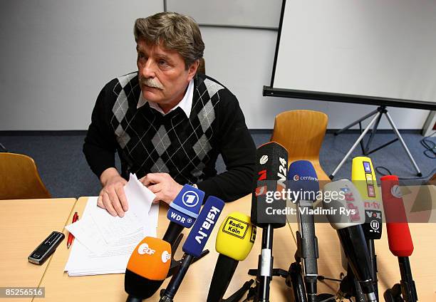 Mayor of the city of Cologne Fritz Schramma looks on during the press conference held after the colapse of the building of the Historical Archive of...