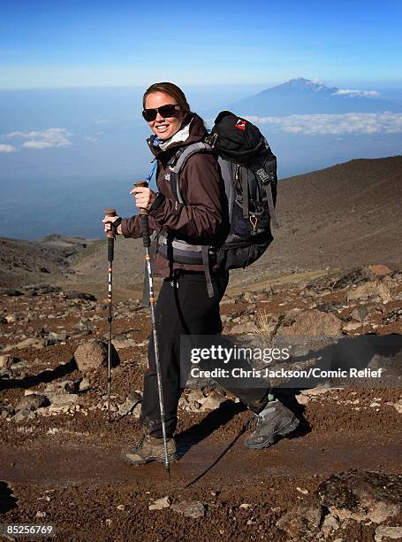 Kimberley Walsh treks on the fifth day of The BT Red Nose Climb of Kilimanjaro on March 5, 2009 near Arusha, Tanzania. Celebrities Ronan Keating,...