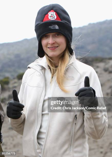 Fearne Cotton treks on the fifth day of The BT Red Nose Climb of Kilimanjaro on March 5, 2009 near Arusha, Tanzania. Celebrities Ronan Keating, Gary...