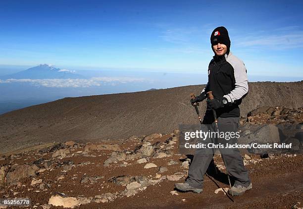 Gary Barlow treks on the fifth day of The BT Red Nose Climb of Kilimanjaro on March 5, 2009 near Arusha, Tanzania. Celebrities Ronan Keating, Gary...