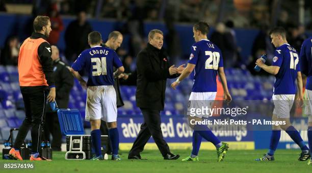 Birmingham City's Lee Clark speaks to his players during extra time during the Capital One Cup, Fourth Round match at St Andrews, Birmingham.