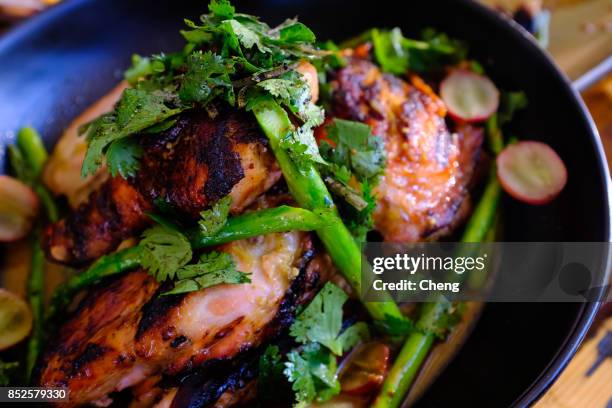 plate of grilled chicken close-up - chicago restaurants stock pictures, royalty-free photos & images