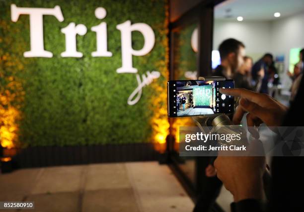 View of a Samsung Galaxy Note 8 during Jhene Aiko’s TRIP launch party powered by Samsung at EB Gallery on September 22, 2017 in Los Angeles,...