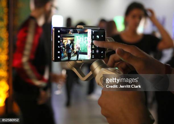 View of a Samsung Galaxy Note 8 during Jhene Aiko’s TRIP launch party powered by Samsung at EB Gallery on September 22, 2017 in Los Angeles,...