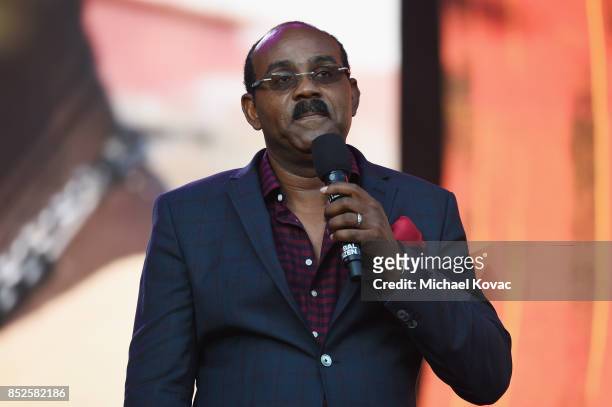Prime Minister of Antigua and Barbuda Gaston Browne speaks onstage during Global Citizen Festival 2017 at Central Park on September 23, 2017 in New...