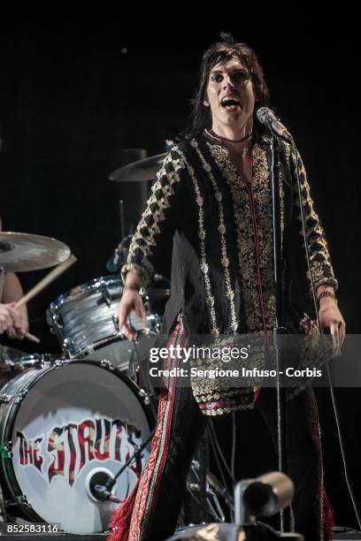 Luke Spiller of The Struts opens the concert of English rock band The Rolling Stones during Lucca Summer Festival 2017 on September 23, 2017 in...