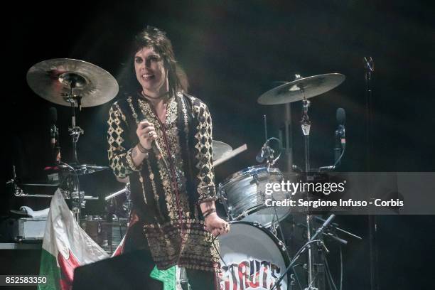 Luke Spiller of The Struts opens the concert of English rock band The Rolling Stones during Lucca Summer Festival 2017 on September 23, 2017 in...