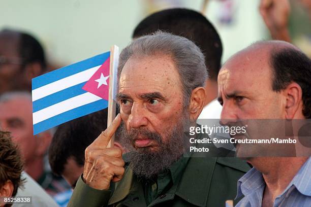 Cuban President Fidel Castro stands next to Carlos Lage , Vice President of Cubas Council of Ministers, during a political rally on the day that Cuba...