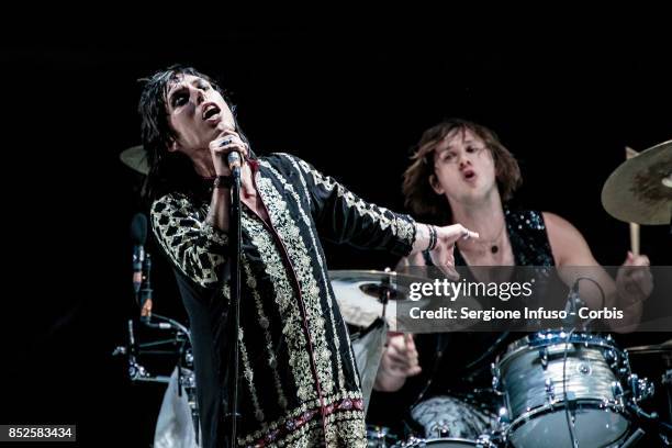 Luke Spiller and Gethin Davies of The Struts open the concert of English rock band The Rolling Stones during Lucca Summer Festival 2017 on September...