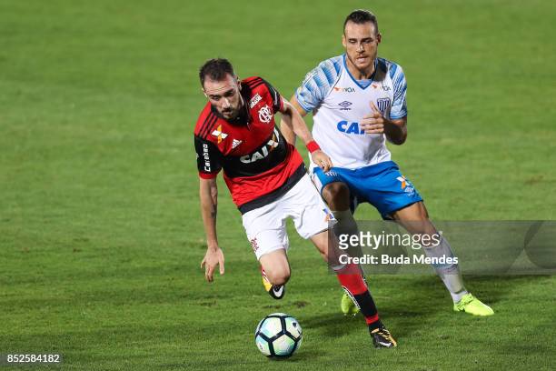 Mancuello of Flamengo struggles for the ball with Pedro Castro of Avai during a match between Flamengo and Avai as part of Brasileirao Series A 2017...