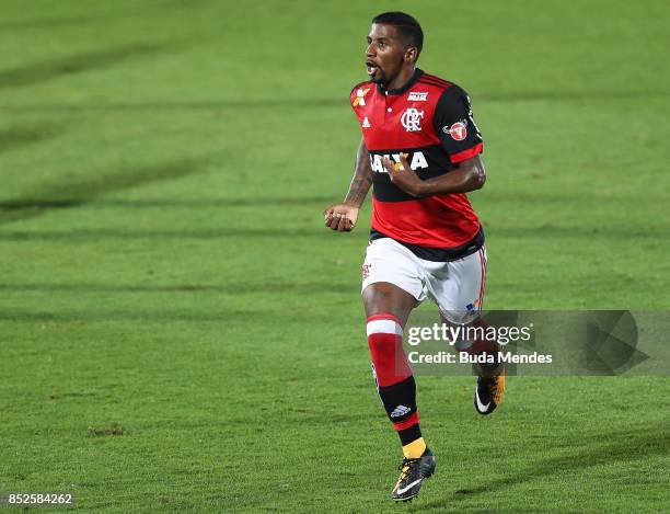 Rodinei of Flamengo celebrates a scored goal during a match between Flamengo and Avai as part of Brasileirao Series A 2017 at Ilha do Urubu Stadium...