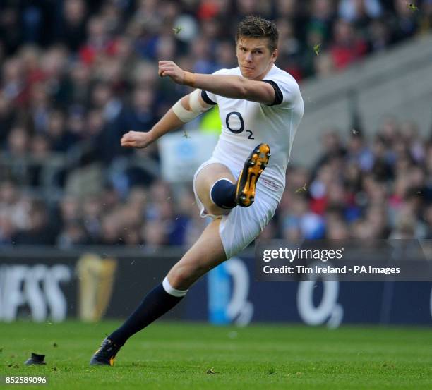 England's Owen Farrell kicks a penalty during the QBE International at Twickenham, London.