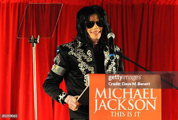 Michael Jackson announces plans for Summer residency at the O2 Arena at a press conference held at the O2 Arena on March 5, 2009 in London, England.