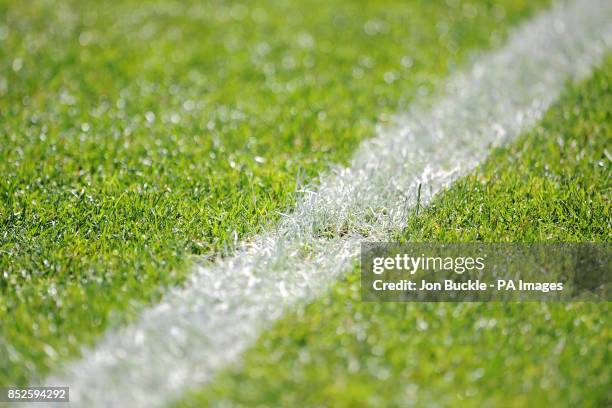 General view of the white lines on the pitch at Stadium:MK.