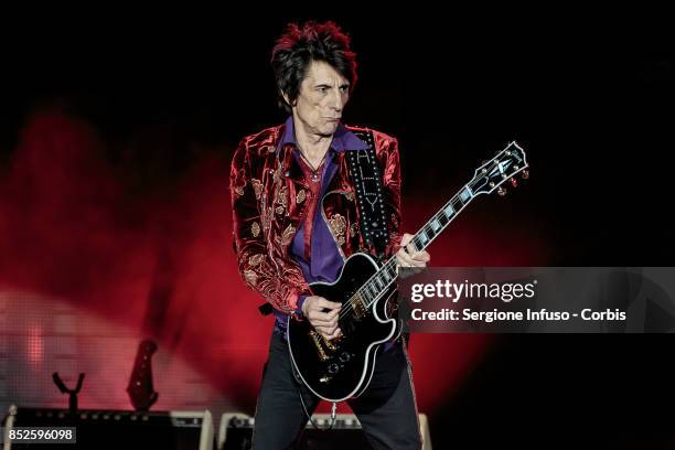 Ronnie Wood of The Rolling Stones performs on stage during Lucca Summer Festival 2017 on September 23, 2017 in Lucca, Italy.