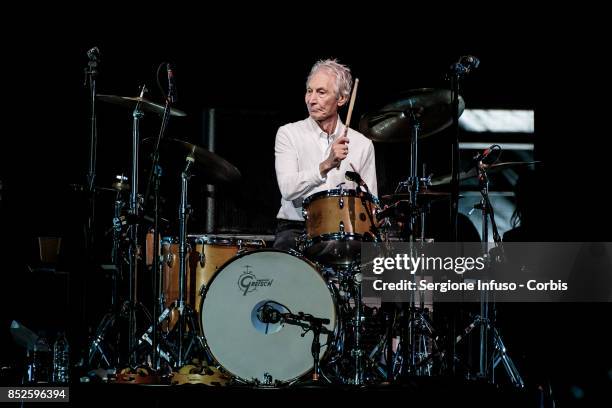 Charlie Watts of The Rolling Stones performs on stage during Lucca Summer Festival 2017 on September 23, 2017 in Lucca, Italy.