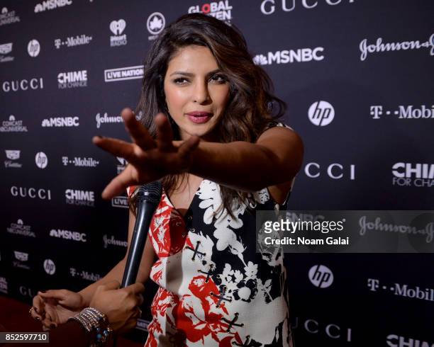 Priyanka Chopra poses in the VIP Lounge during the 2017 Global Citizen Festival in Central Park on September 23, 2017 in New York City.