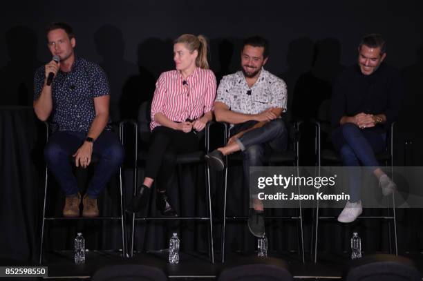 Patrick J. Adams, Rachael Taylor and Mike Piscitelli speak at the Tribeca TV Festival screening of Pillow Talk at Cinepolis Chelsea on September 23,...