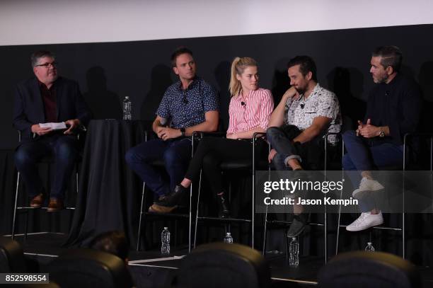 Patrick J. Adams, Rachael Taylor and Mike Piscitelli speak at the Tribeca TV Festival screening of Pillow Talk at Cinepolis Chelsea on September 23,...