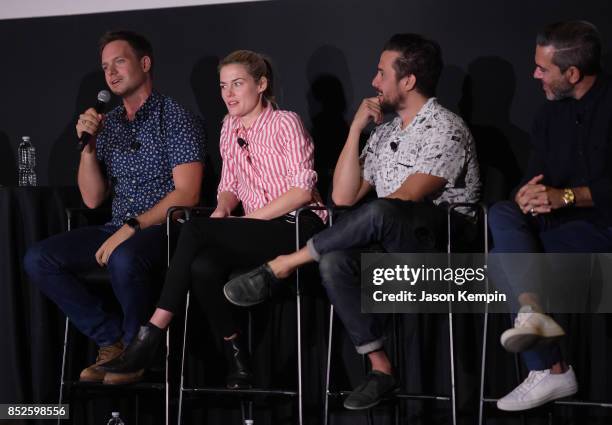 Patrick J. Adams, Rachael Taylor and Mike Piscitelli speak at the Tribeca TV Festival screening of Pillow Talk at Cinepolis Chelsea on September 23,...