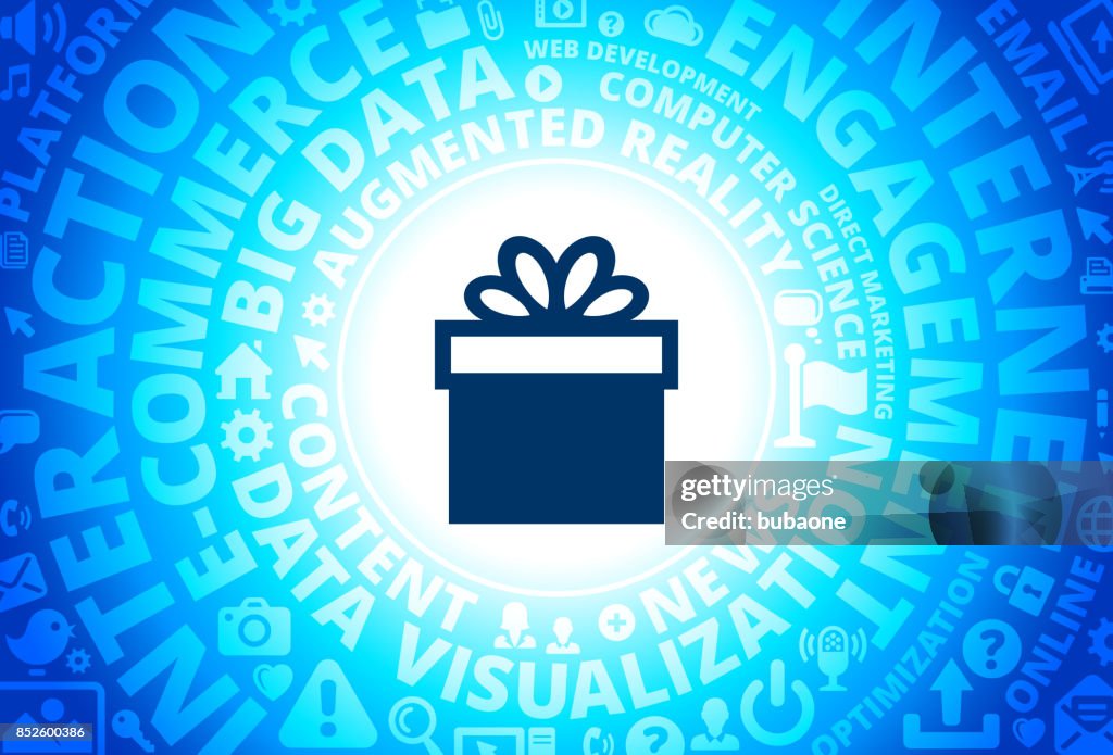 Gift Box Icon on Internet Modern Technology Words Background