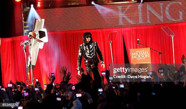 Michael Jackson attends a press conference to announce plans for a summer residency of concerts at the O2 Arena, Grenwich on March 5, 2009 in London,...