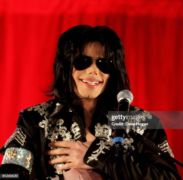 Michael Jackson attends a press conference to announce plans for a summer residency of concerts at the O2 Arena, Grenwich on March 5, 2009 in London,...