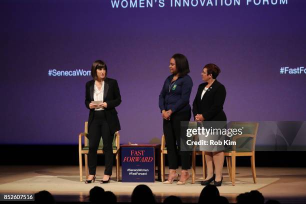 Kim Azzarelli, Seneca Women, Giselle Burgess, Leader, Troop 6000 and Meredith Maskara, CEO, Girl Scouts of Greater New York attend Fast Forward...