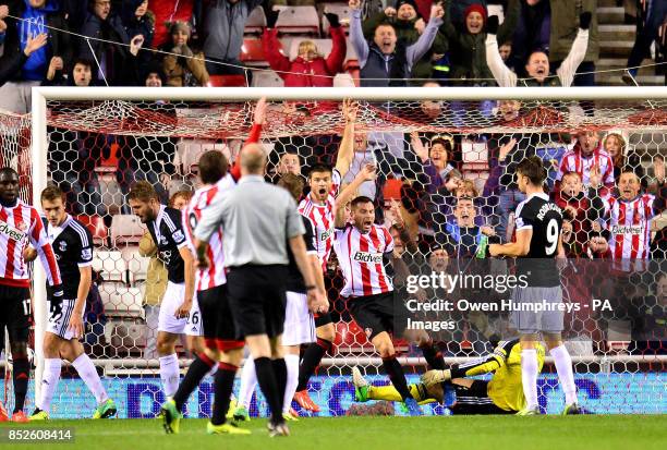 Sunderland's Phil Bardsely celebrates his goal during the Capital One Cup match at the Stadium of Light, Sunderland.