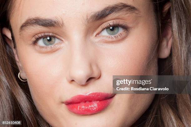 Taylor Hill is seen ahead of the Philosophy By Lorenzo Serafini show during Milan Fashion Week Spring/Summer 2018 on September 23, 2017 in Milan,...