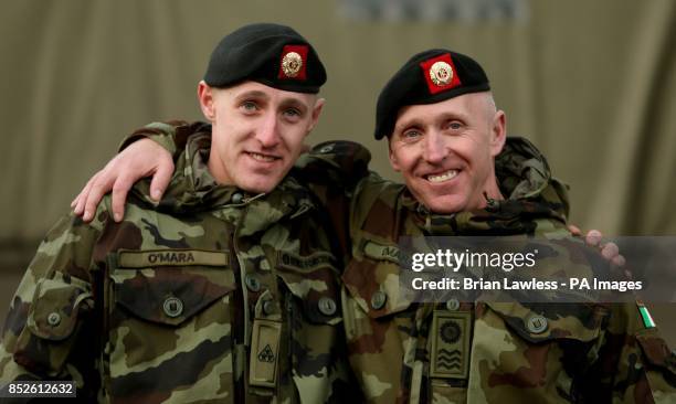 Father and son, from Kells, Co. Meath, Private David O'Mara who goes on his first trip, and Company Sergeant Paul O'Mara who goes on his 11th trip,...