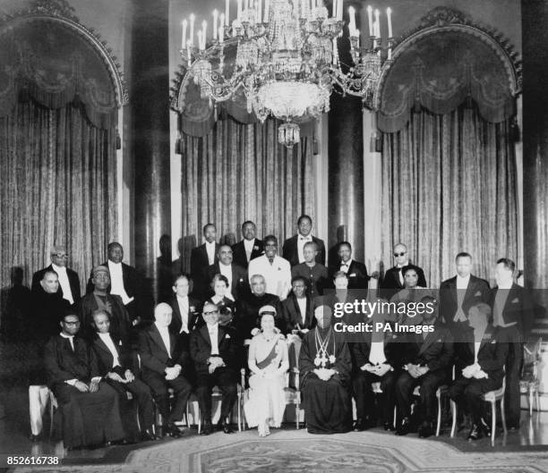 The Queen and Prince Philip held a dinner party for the Commonwealth Prime Ministers attending a conference at Buckingham Palace in London. Sir Dawda...