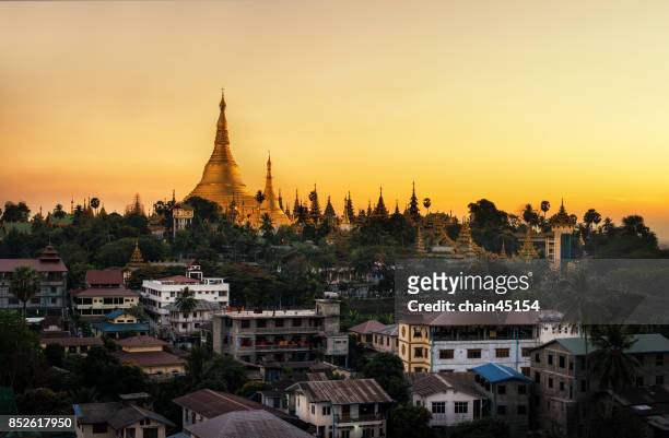 view of shwedagon pagoda yangon, myanmar. - yangon night bildbanksfoton och bilder