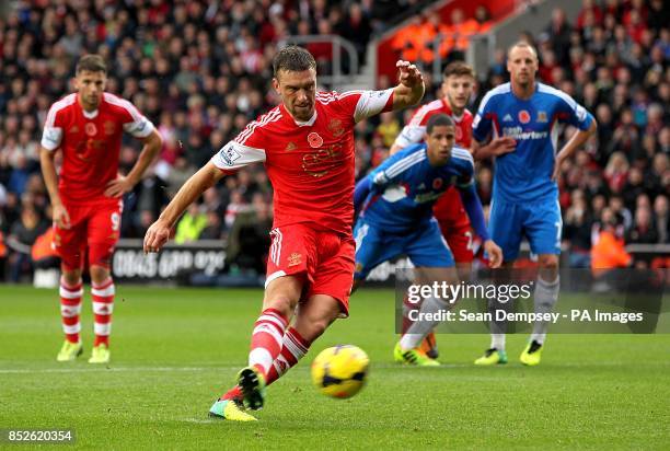 Southampton's Rickie Lambert scores his side's second goal of the game from the penalty spot