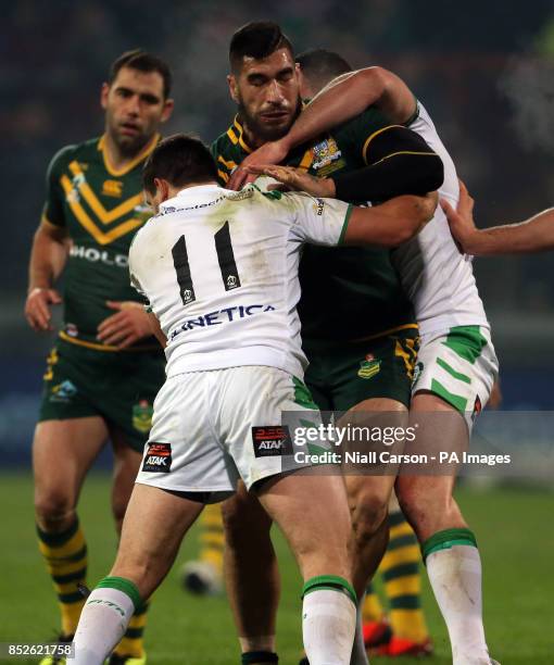 Ireland's Tyrone Mccarthy and Australia's James Tamou during the 2013 World Cup match at Thomond Park, Limerick, Ireland.